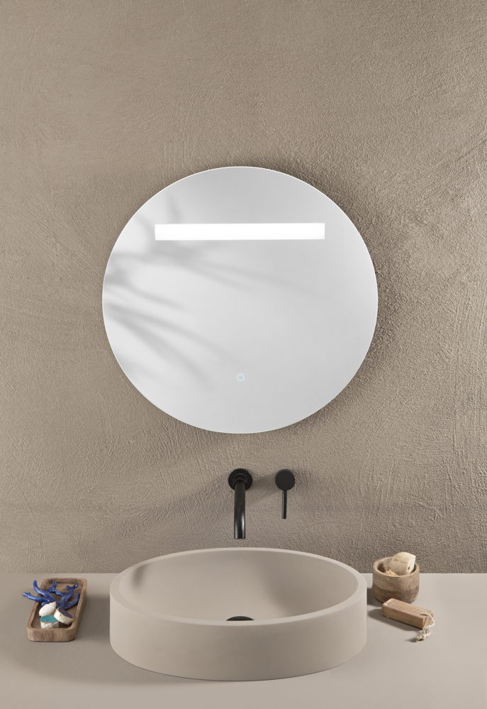 Specchio LINEA con illuminazione a LED, tondo, CCT 3 temperature, pulsante touch dimming, pellicola antideflagrante, 60 cm