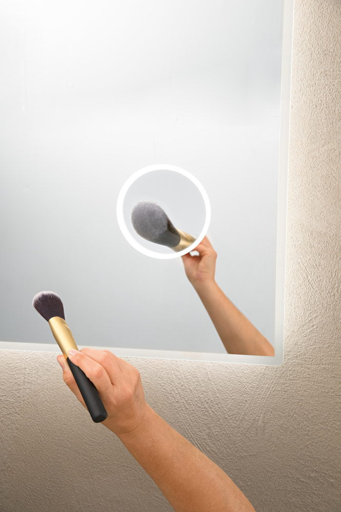 Specchio ZOOM con illuminazione a LED, rettangolare con angoli smussati, lente d'ingrandimento 3X, CCT 3 temperature, touch dimming, pellicola antideflagrante, 120 x 70 cm