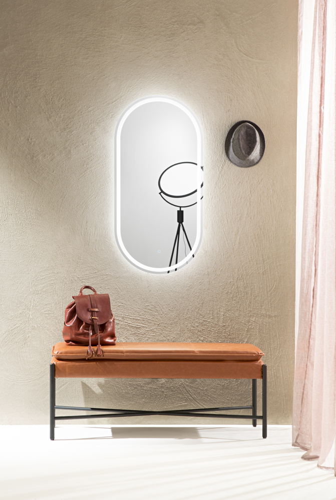 Specchio QUEEN ovale con illuminazione a LED, CCT 3 temperature, touch, pellicola antideflagrante, 50 x 100 cm