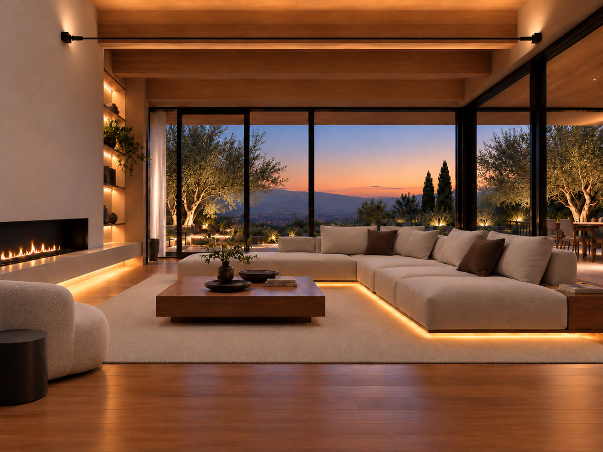 Soggiorno con la luce di progetto