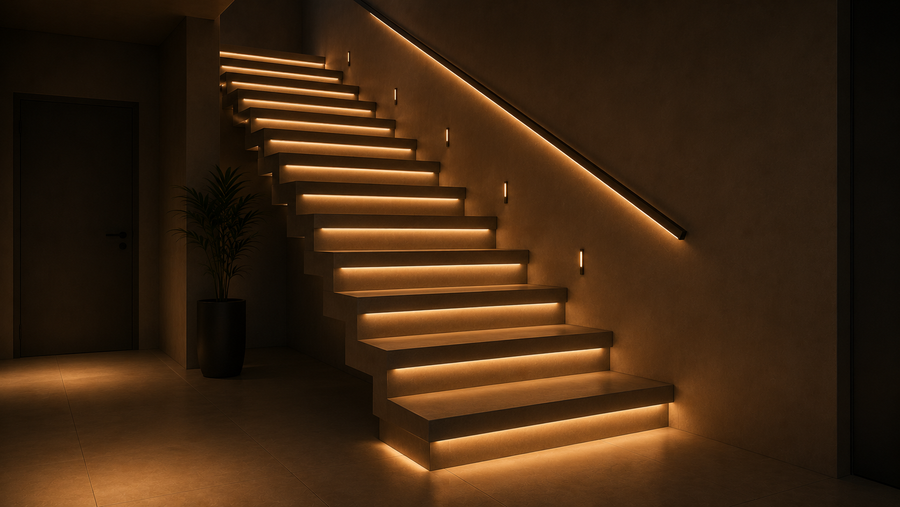 Render Likht: scala con segnapassi sotto i gradini
