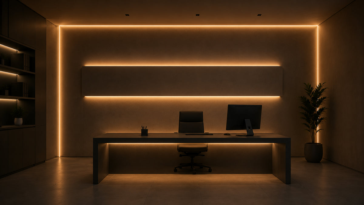 Render Likht: ufficio illuminato, con i punti luce numerati