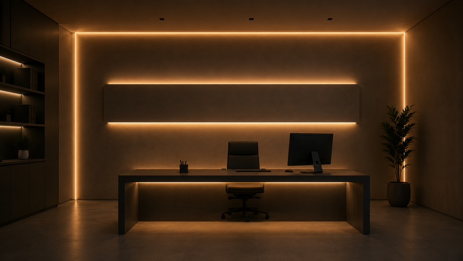 Render Likht: ufficio con tagli di luce
